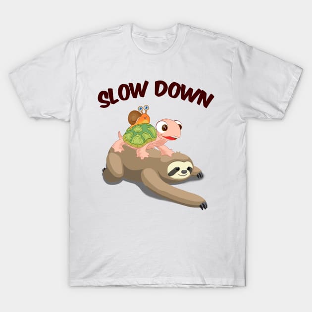 Slow Down Funny Turtle Riding Sloth T-Shirt by Danielsmfbb